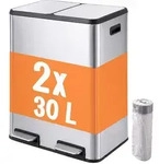 Relaxdays M&uuml;lleimer 2 F&auml;cher 2x30 l Schwarz,Silber