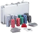 Relaxdays Pokerkoffer mit 300 Laserchips Blau,Rot,Silber