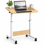 Relaxdays Laptoptisch h&ouml;henverstellbar mit Rollen Wei&szlig;,Hellbraun