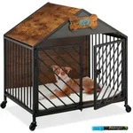 Relaxdays Hundek&auml;fig f&uuml;r Zuhause mit Rollen Dunkelbraun,Grau,Schwarz