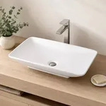 Relaxdays Eckiges Waschbecken ohne Hahnloch Wei&szlig;