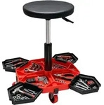 Relaxdays Werkstatthocker h&ouml;henverstellbar F&auml;cher Rot,Schwarz,Silber
