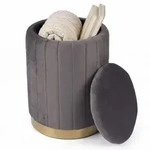 Relaxdays Hocker aus Samt mit Stauraum Anthrazit,Gold