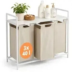 Relaxdays W&auml;schekorb mit 3 F&auml;chern & Ablage Beige,Wei&szlig;