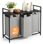 Relaxdays W&auml;schekorb mit 3 F&auml;chern & Ablage Grau,Schwarz