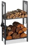 Relaxdays Kaminholzregal mit 2 Ablagen Anthrazit