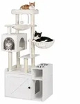 Relaxdays Kratzbaum mit Katzenklo-Schrank Wei&szlig;,Creme