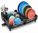 Relaxdays Ausziehbare Abtropfgestell Edelstahl Schwarz,Silber