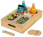 Relaxdays Couchbar mit Snackschalen Hellbraun,Silber