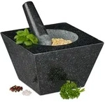 Relaxdays Eckiger M&ouml;rser mit St&ouml;&szlig;el aus Granit Grau,Schwarz