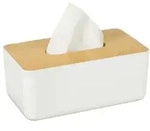 Relaxdays Kosmetikt&uuml;cher Box mit Holz-Deckel Wei&szlig;,Hellbraun