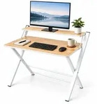 Relaxdays Klappbarer Schreibtisch Monitoraufsatz Wei&szlig;,Hellbraun
