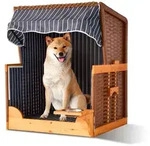 Relaxdays Hundestrandkorb Holz & Rattan inkl. Napf Braun,Dunkelblau,Hellbraun
