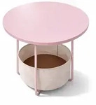 Relaxdays Runder Beistelltisch mit Korb Creme,Rosa