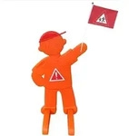 Relaxdays Warnfigur Kinder mit Fahne Orange,Rot
