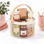 Relaxdays Runder Drahtkorb mit Henkel Creme,Hellbraun