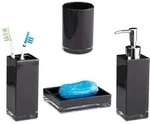 Relaxdays Badaccessoires Set 4-teilig Schwarz,Silber,Transparent