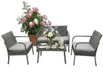 Relaxdays 4-teiliges Gartenm&ouml;bel Set Rattan Creme,Grau