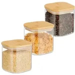 Relaxdays 3er Set Vorratsgl&auml;ser mit Deckel 600 ml Hellbraun,Transparent