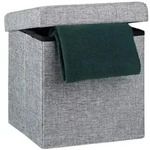 Relaxdays Faltbarer Sitzhocker mit Stauraum Leinen Grau
