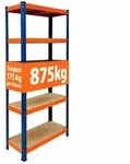 Relaxdays Schwerlastregal 5 Ebenen Metall Blau,Hellbraun,Orange