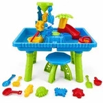 Relaxdays Wasserspieltisch Kinder Hocker & Zubeh&ouml;r Blau,Gelb,Gr&uuml;n