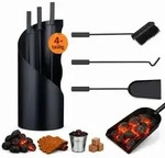 Relaxdays Kaminbesteck 4-teilig Schwarz