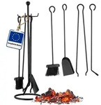Relaxdays Kaminbesteck 5-teilig schwarz Schwarz