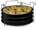 Relaxdays Pizzablech 4er Set mit St&auml;nder Anthrazit,Silber