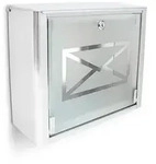 Relaxdays Briefkasten Glas mit Brief-Motiv Silber,Transparent