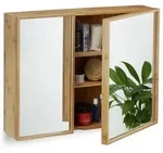 Relaxdays Bad Spiegelschrank mit 2 T&uuml;ren Hellbraun,Transparent