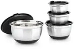 Relaxdays Sch&uuml;ssel Set BOWLY mit Deckel Schwarz,Silber