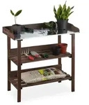 Relaxdays Pflanztisch Holz Dunkelbraun,Silber