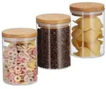 Relaxdays 3er Set Vorratsdosen aus Glas 600 ml Hellbraun,Transparent