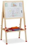 Relaxdays Doppelseitige Standtafel f&uuml;r Kinder Wei&szlig;,Dunkelgr&uuml;n,Hellbraun