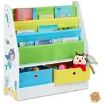 Relaxdays Kinderregal mit 2 Boxen & 3 H&auml;ngef&auml;chern Wei&szlig;,Gr&uuml;n,Hellblau