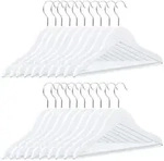 Relaxdays Kinderkleiderb&uuml;gel Holz 20er Set Wei&szlig;,Silber