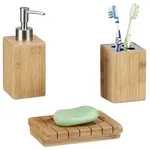 Relaxdays Badaccessoires Bambus 3er Set Hellbraun,Silber