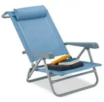 Relaxdays Klappbarer Liegestuhl mit Nackenkissen Hellblau,Grau