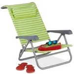 Relaxdays Klappbarer Liegestuhl mit Nackenkissen Wei&szlig;,Gr&uuml;n,Silber