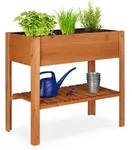 Relaxdays Hochbeet aus Holz mit Ablagefach Dunkelbraun