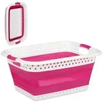 Relaxdays Faltbarer W&auml;schekorb Wei&szlig;,Pink