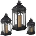 Relaxdays 3er Laternen Set Metall Schwarz,Transparent