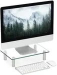 Relaxdays Bildschirmst&auml;nder Glas Silber,Transparent