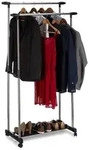 Relaxdays Rollgarderobe mit 2 Kleiderstangen Schwarz,Silber