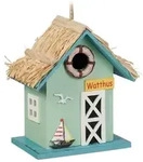 Relaxdays Deko Vogelhaus Strandhausstil Hellblau,Hellbraun,T&uuml;rkis