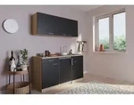K&uuml;che Minik&uuml;che Singlek&uuml;che K&uuml;chenzeile Pantry Eiche Schwarz Luis 150 cm