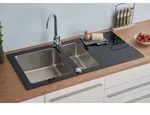 K&uuml;chensp&uuml;le Glas Einbausp&uuml;le Edelstahl Sp&uuml;le 100 x 50 Schwarz Respekta New York