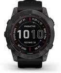GARMIN fēnix&reg; 7X Sapphire Solar, schiefergraues DLC-Titan mit schwarzem Armband