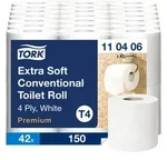 Tork extra weiches Kleinrollen Toilettenpapier Wei&szlig; T4, Premium, 4‐lagig, 42 &times;